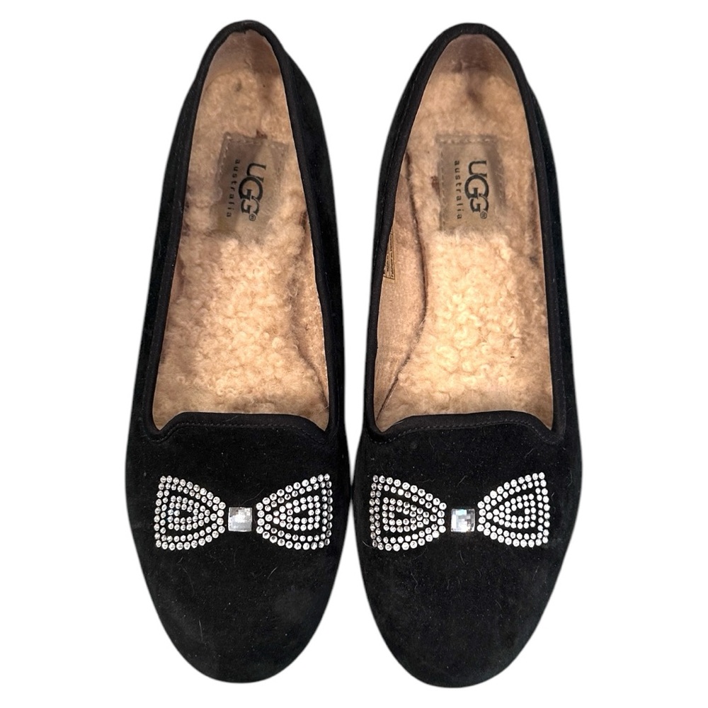 UGG Australia 1006713 ALLOWAY BLACK SUEDE CRYSTAL BOW FLAT